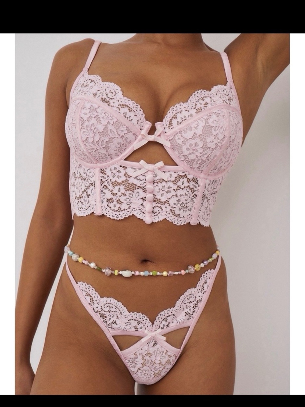For Love & Lemons Pink Creamsicle Lace Bustier & Thong SET- 34D/M NWT
